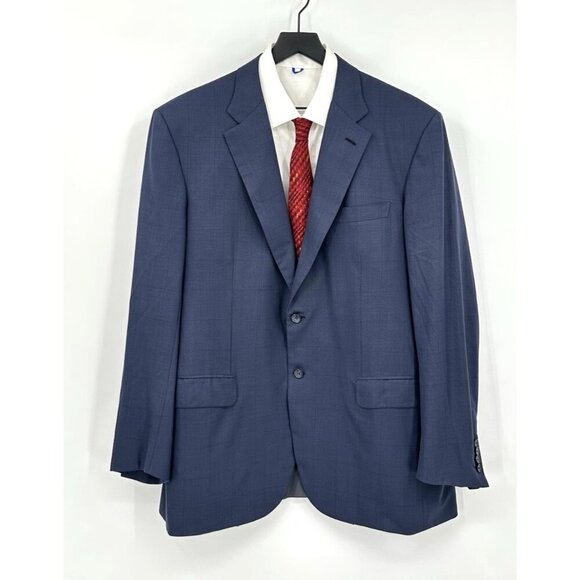 jacket blazer sport coat super 200s 100% wool windowpane blue 46L - Picture 5 of 9